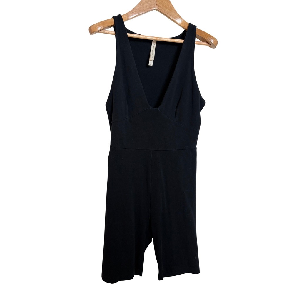 The Group by Babaton Black Organic Cotton V-Neck Biker Romper Small